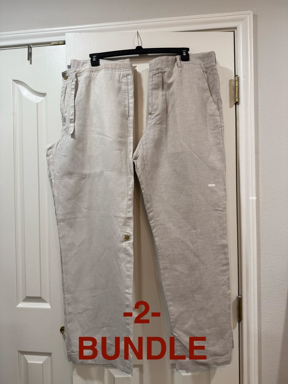 Perry Ellis Men's Light Beige/Tan Chinos - Casual Linen-Blend Trousers